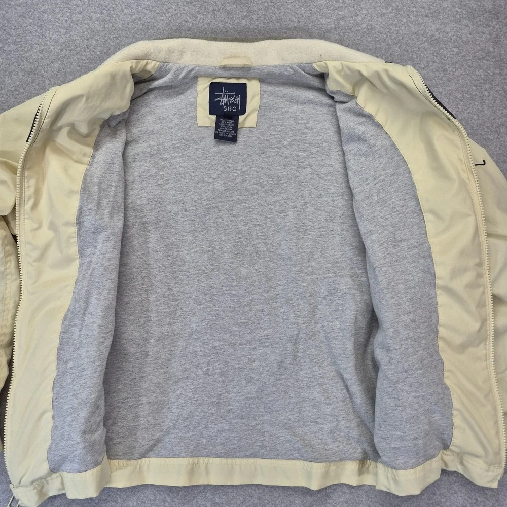 Vintage Stussy 8 Ball Jacket Mens M Cream Navy Color block Y2K Streetwear